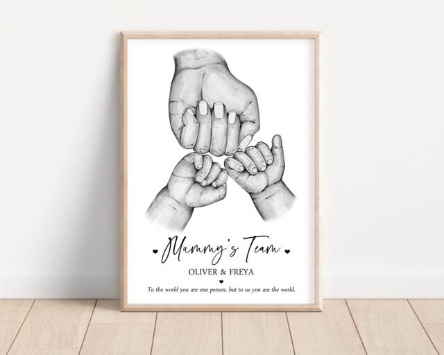 Personalised Family Mummy's Team Print Fist Up To 5 Children Only Unframed - image 1