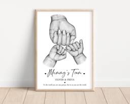 Personalised Family Mummy's Team Print Fist Up To 5 Children Only Unframed - thumbnail 1