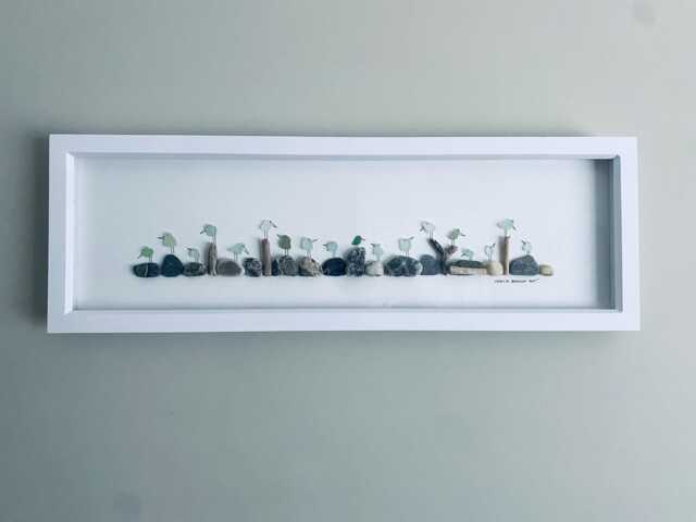 Cornish Sea Glass Bird Wall Art Framed Panoramic Picture Handmade in Cornwall - image 1