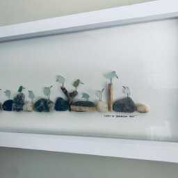 Cornish Sea Glass Bird Wall Art Framed Panoramic Picture Handmade in Cornwall - thumbnail 3