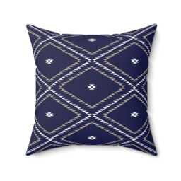 Square Throw Pillow, Southwestern Geometric, Navy White Beige, Desert Southwest Boho Decor, Bohemian Home Accent, Cushion
