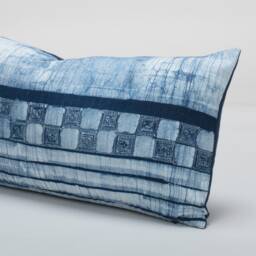 Indigo Batik Lumbar Pillow Cover - Handspun Hmong Fabric, 12x24 - thumbnail 2