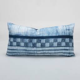 Indigo Batik Lumbar Pillow Cover - Handspun Hmong Fabric, 12x24 - thumbnail 1