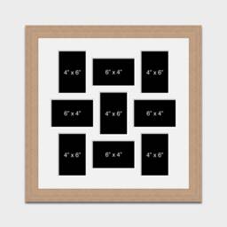 Multi Photo Oak Veneer Picture Frame - Collage Holds 9 6x4 Photos