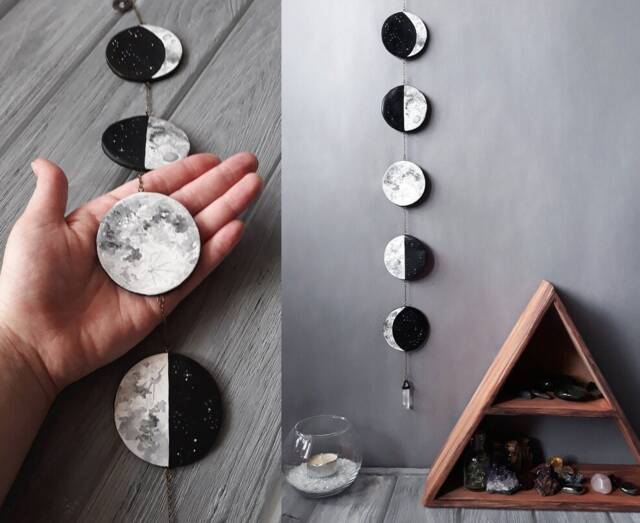 Moon Phase Wall Hanging Lunar Garland With Quartz Crystal - image 1