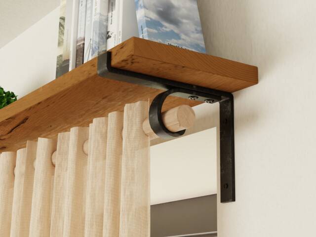 Curtain Rod Holder Brackets With Reclaimed Shelf & Rod Unit, Hook, Drapery Hardware, Finial - image 1