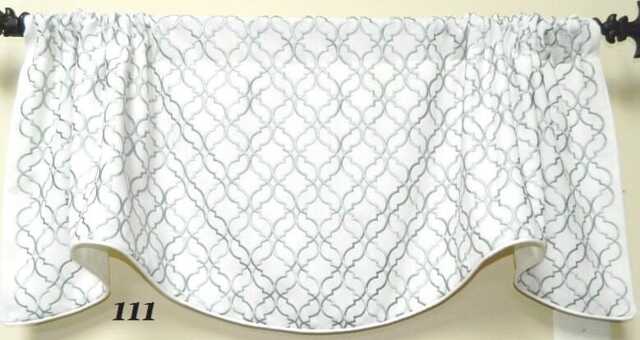 Pindler&pindler-Trabzon Spa - Window Valance/Corded Lined Rod Pocket Scalloped Embroidered Geometric Fabric - image 1