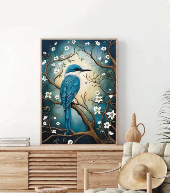 A3 A4 A5 Kingfisher Art Print - Cute Bird Wall Poster Woodland Floral Floral - image 1