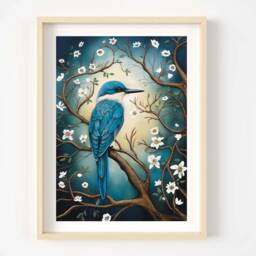 A3 A4 A5 Kingfisher Art Print - Cute Bird Wall Poster Woodland Floral Floral - thumbnail 2