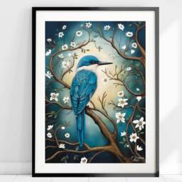 A3 A4 A5 Kingfisher Art Print - Cute Bird Wall Poster Woodland Floral Floral - thumbnail 4
