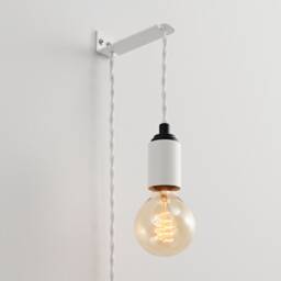 White & Black Hanging Plug-In Wall Sconce Lamp With Bracket - Mid Century Modern Minimalist Exposed Edison Bulb Lighting - Step Up