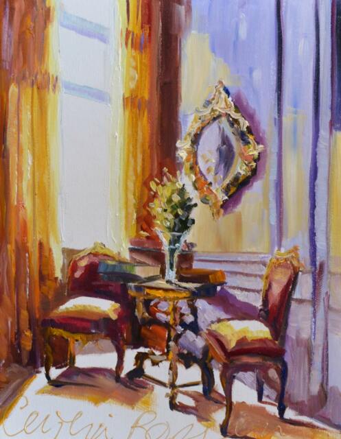 French Interior Art Print Red Chairs, Gilded Mirror By Cecilia Rosslee