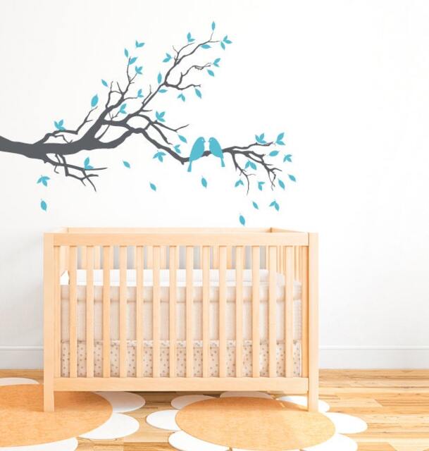 Tree Branch Wall Decal, With Birds Nursery Bird Blossom Tree Decal - image 1