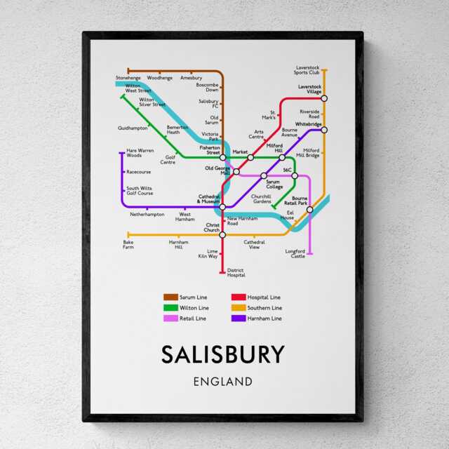 Salisbury Tube Map Print, Underground Street Wall Art Gifts - image 1