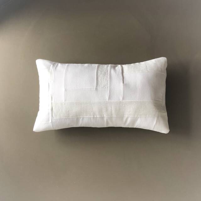 Handmade White Patchwork Pillow Cover Repurposed Cotton Linen, 12x20 Lumbar - image 1