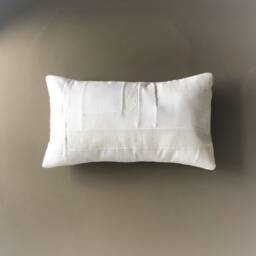 Handmade White Patchwork Pillow Cover Repurposed Cotton Linen, 12x20 Lumbar - thumbnail 1