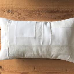 Handmade White Patchwork Pillow Cover Repurposed Cotton Linen, 12x20 Lumbar - thumbnail 2