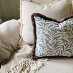 Blue Fringe Leaf Throw Square Complete Cushion, William Morris Decorative Floral Cushions, Large Scatter 6 Size Options - thumbnail 2
