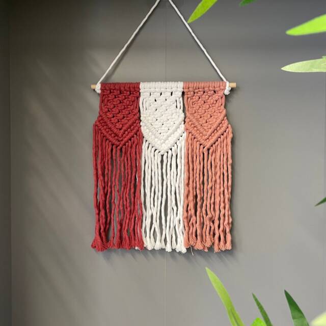 Macrame Wall Hanging, Boho Decor, Pink & White, Home Nursery Decor - image 1