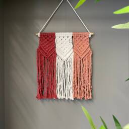 Macrame Wall Hanging, Boho Decor, Pink & White, Home Nursery Decor - thumbnail 1