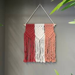 Macrame Wall Hanging, Boho Decor, Pink & White, Home Nursery Decor - thumbnail 2