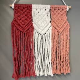 Macrame Wall Hanging, Boho Decor, Pink & White, Home Nursery Decor - thumbnail 3