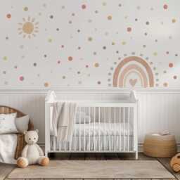 Boho Rainbow Wall Stickers Nursery Decor - Hand-Painted Sun, Dots - Peel & Stick - thumbnail 3