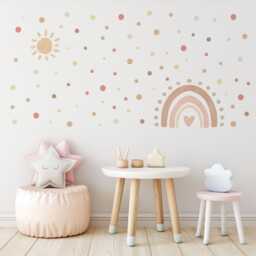 Boho Rainbow Wall Stickers Nursery Decor - Hand-Painted Sun, Dots - Peel & Stick - thumbnail 1