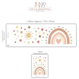 Boho Rainbow Wall Stickers Nursery Decor - Hand-Painted Sun, Dots - Peel & Stick - thumbnail 2