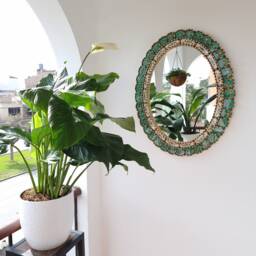 Beautiful Turquoise & Gold Oval Mirror, 70cm - Interior Decoration Wall Mirror Home Decor Decorative Mirrors Peruvian Handicrafts - thumbnail 3