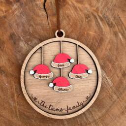 Personalised Christmas Hat Bauble- Wooden Bauble -Tree Decoration - Family Baubles- Santa Hat- Tree Decor - thumbnail 3