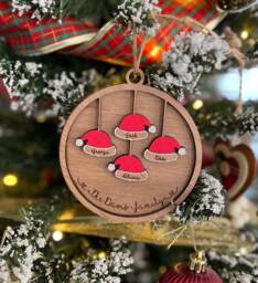 Personalised Christmas Hat Bauble- Wooden Bauble -Tree Decoration - Family Baubles- Santa Hat- Tree Decor - thumbnail 1