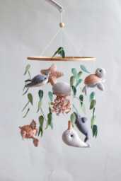 Ocean Baby Mobile. Nautical Mobile With Narwhal, Jellyfish, Turtle, Stingray Fish, Shark, Starfish & Puffer Fish - thumbnail 1