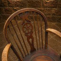 Antique English Windsor Armchair - Elm Ash Wheelback Country House Chair - thumbnail 4