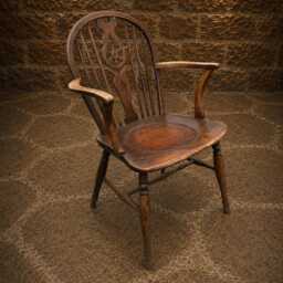 Antique English Windsor Armchair - Elm Ash Wheelback Country House Chair - thumbnail 3