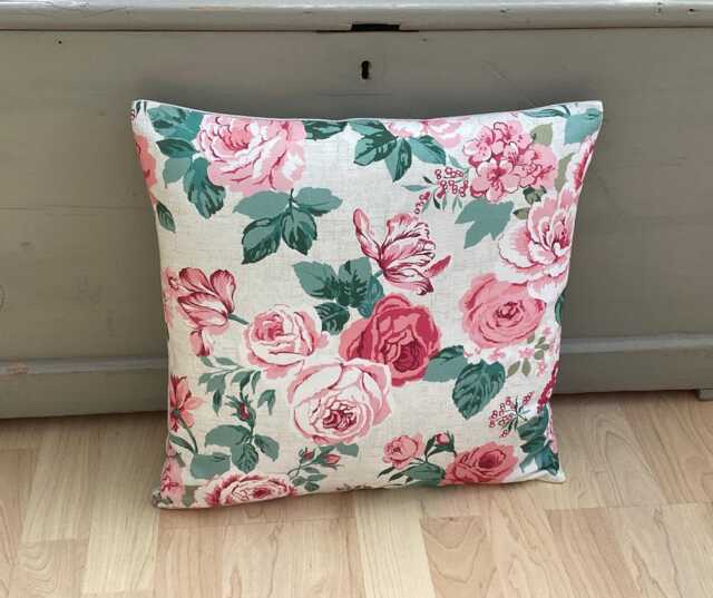 Handmade Genevieve Classic Old Rose Cream Pink Floral Linen Country Botanical Throw Pillow Sham Cushion Cover - image 1