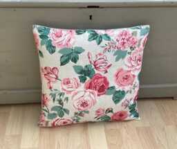 Handmade Genevieve Classic Old Rose Cream Pink Floral Linen Country Botanical Throw Pillow Sham Cushion Cover - thumbnail 1