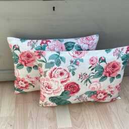 Handmade Genevieve Classic Old Rose Cream Pink Floral Linen Country Botanical Throw Pillow Sham Cushion Cover - thumbnail 2
