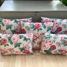 Handmade Genevieve Classic Old Rose Cream Pink Floral Linen Country Botanical Throw Pillow Sham Cushion Cover - thumbnail 4