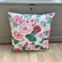 Handmade Genevieve Classic Old Rose Cream Pink Floral Linen Country Botanical Throw Pillow Sham Cushion Cover - thumbnail 3