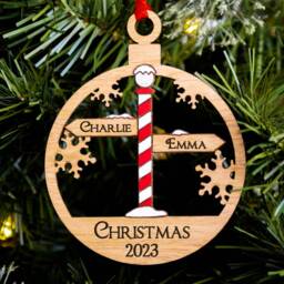 Personalised North Pole Sign Christmas Ornament Oak Family Tree Decoration - thumbnail 2
