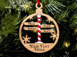 Personalised North Pole Sign Christmas Ornament Oak Family Tree Decoration - thumbnail 1