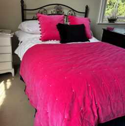 Cotton Velvet Quilted Bed Throw, Fuchsia Pink, Mustard Gold, Aubergine Purple - 140 X 230cms
