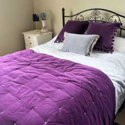 Cotton Velvet Quilted Bed Throw, Fuchsia Pink, Mustard Gold, Aubergine Purple - 140 X 230cms - thumbnail 3