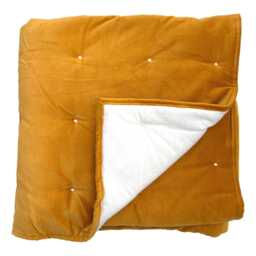 Cotton Velvet Quilted Bed Throw, Fuchsia Pink, Mustard Gold, Aubergine Purple - 140 X 230cms - thumbnail 4