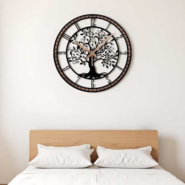 Tree Of Life Wall Clock With Metal Frame, Metal Clock, Christian Gold Clock, Large Black Of Clock, Nature Symbol - image 1