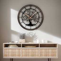 Tree Of Life Wall Clock With Metal Frame, Metal Clock, Christian Gold Clock, Large Black Of Clock, Nature Symbol - thumbnail 3