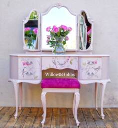 Dressing Table, Dresser With Triple Mirror, Vanity & Stool, Made To Order - thumbnail 1