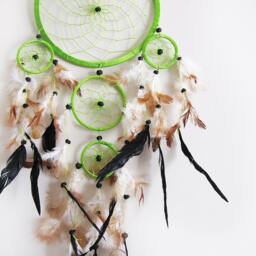 Green Dream Catcher Wall Hanging, Large Boho Feather Dreamcatcher, Bedroom Nursery Decor, Handmade Spiritual Gift - thumbnail 3