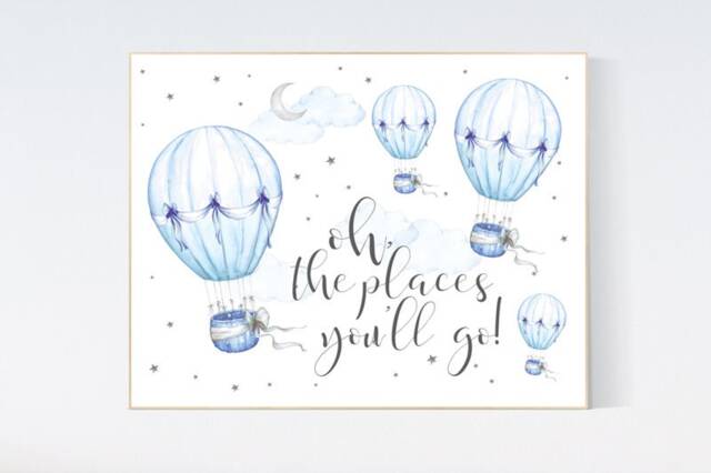 Hot Air Balloon Nursery Print Blue Adventure Wall Art - image 1